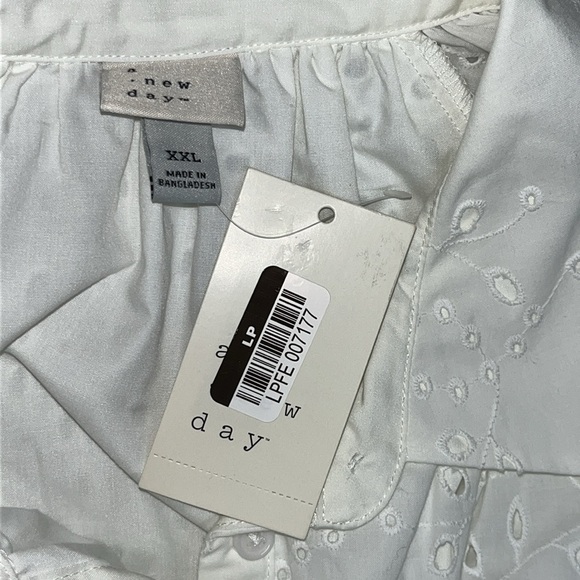 A New Day NWT XXL White Eyelet 100% Cotton Button Down Shirt Dress w/ Tie Belt - Picture 5 of 5